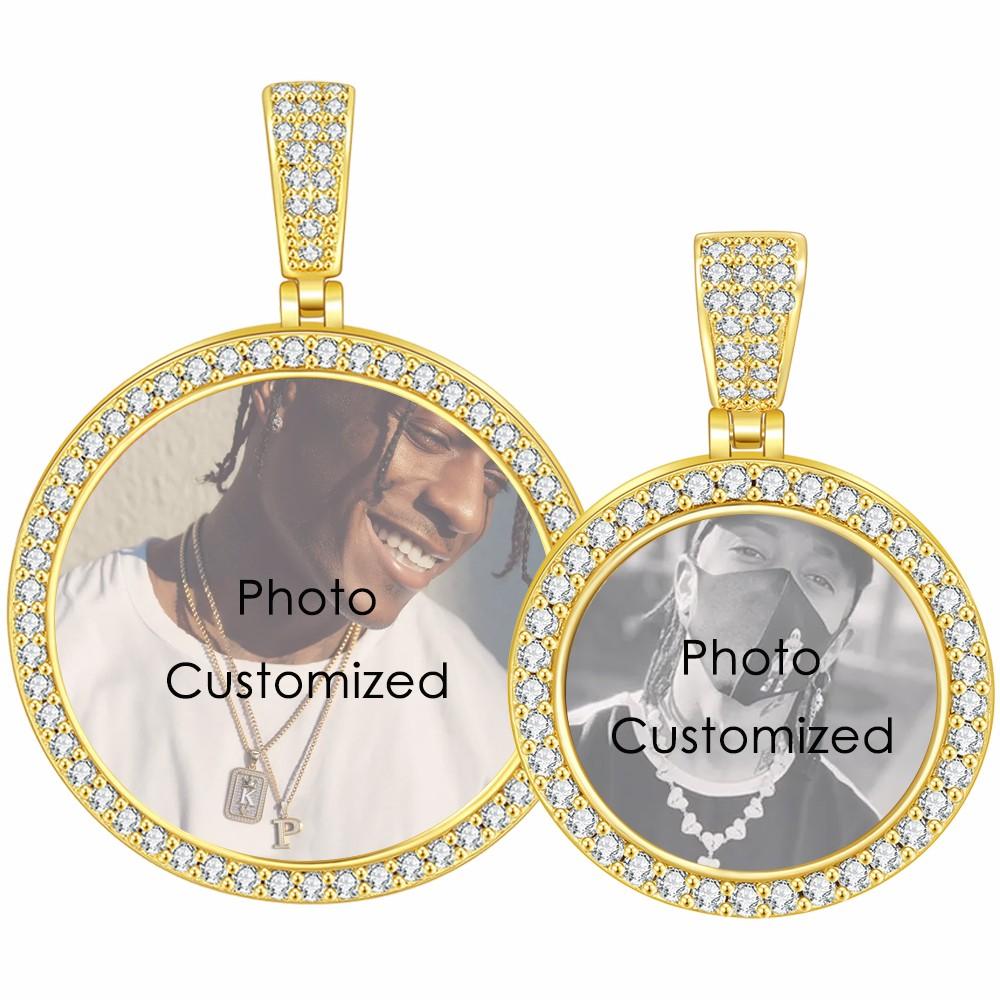 Two Sizes Big Circle Photo Pendant Necklace For Women Men Iced Out Neck Chain Hiphop Jewelry Personalized Family Gift