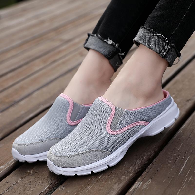 New casual shoes women's shoes half-support single shoes women's flat bottom one-pedal mesh breathable sandals without heel