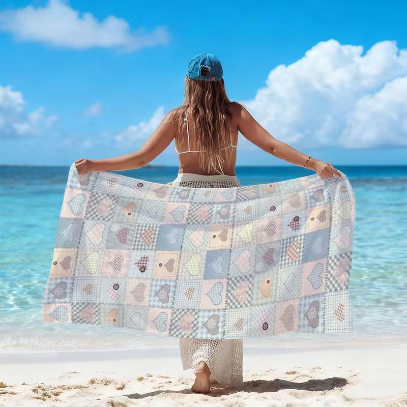 Bohemian Floral Patchwork Print Beach Towel Colorful Cottagecore Pattern Quick Dry Soft Absorbent Sand Free Towel for Summer