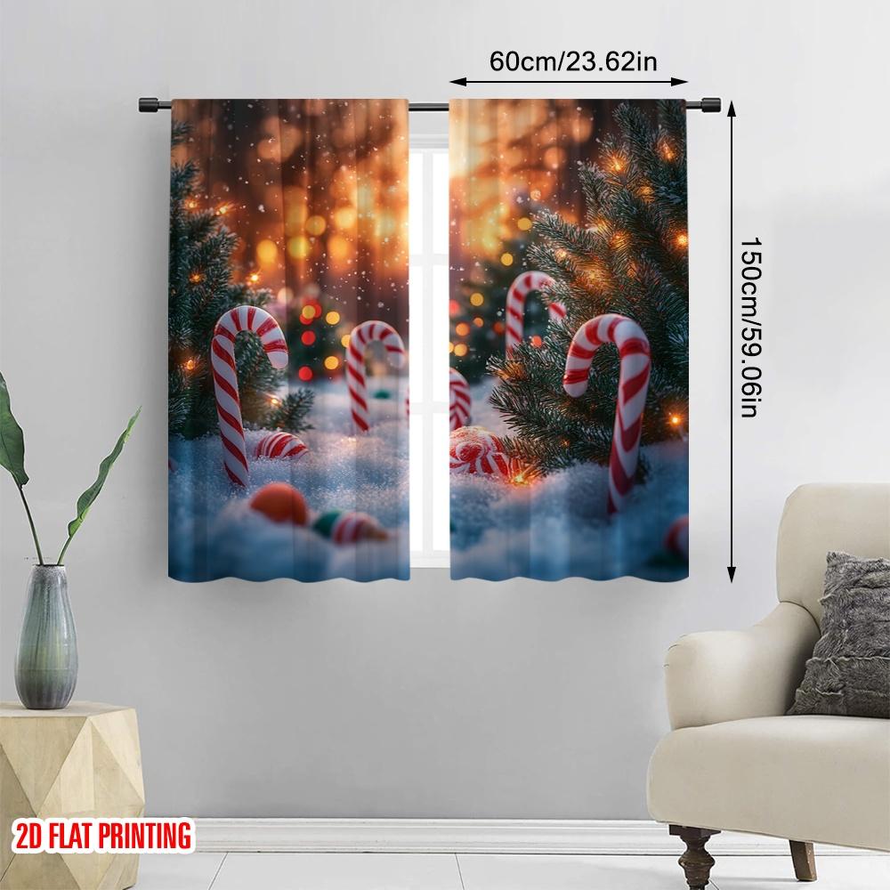 2 Stück, 2D-Flachdruck Lichtfilternde Vorhänge Weihnachtsbonbons Schneebäume (4) Polyester, einfache Installation (ohne Stange) Dekorationen
