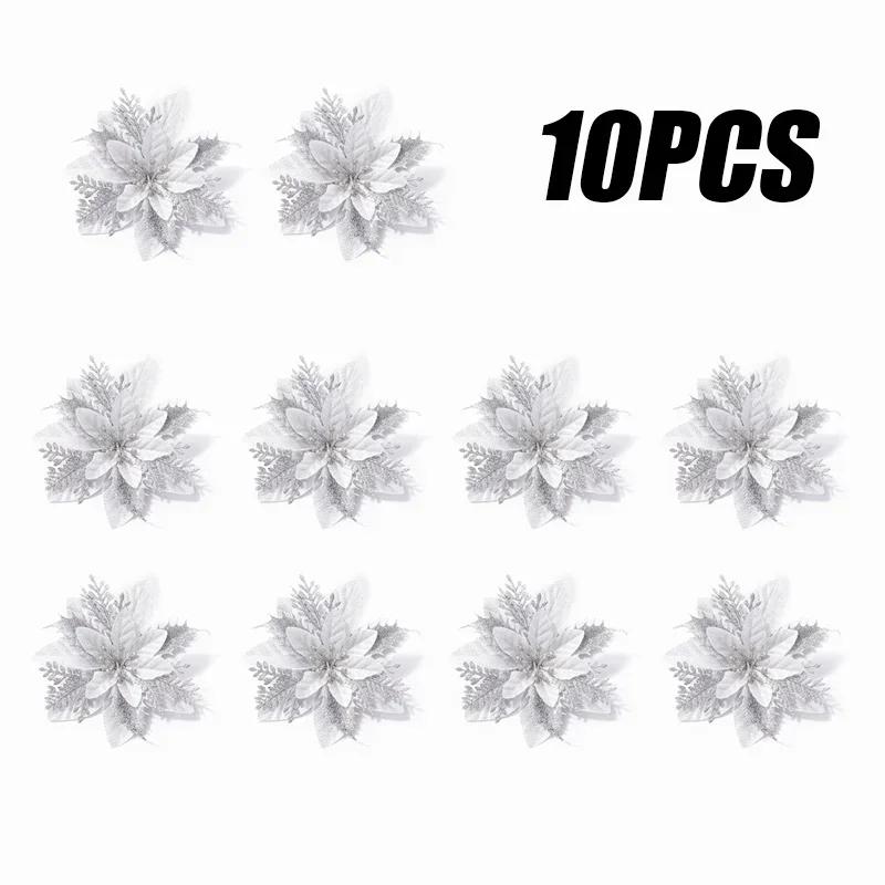 Glitter Christmas Poinsettia Flower Decoration Double Layer Gold Glitter Sparkle Holly Artificial Flower for Xmas Tree Ornaments