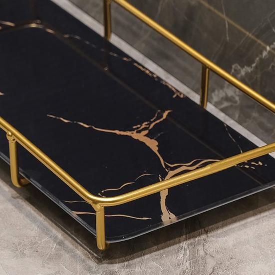 Estantería de Almacenamiento para Baño Yousheng Marco de Hierro Bandeja con Patrón de Mármol Organizador de Gran Capacidad para Artículos de Tocador Cosméticos Joyería