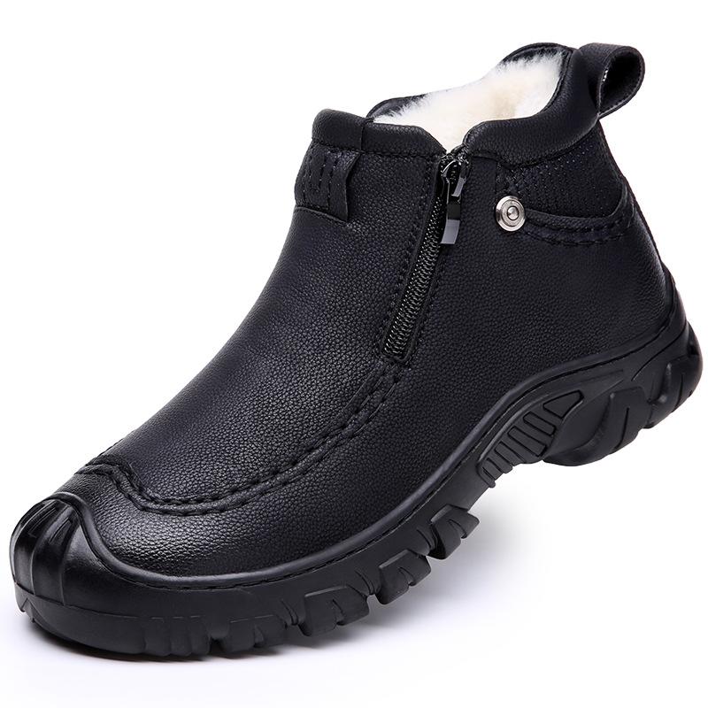 Cotton shoes men's winter velvet warm leather business casual dad shoes thickened wool non-slip soft sole large cotton leather shoes