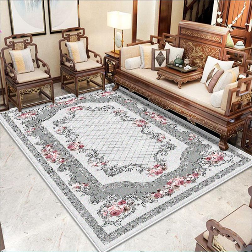 Large Size Classical Border Design Live Room Rug Soft Non-slip Study Decoration Carpet Machine Washable Sofa Table Mat Flannel