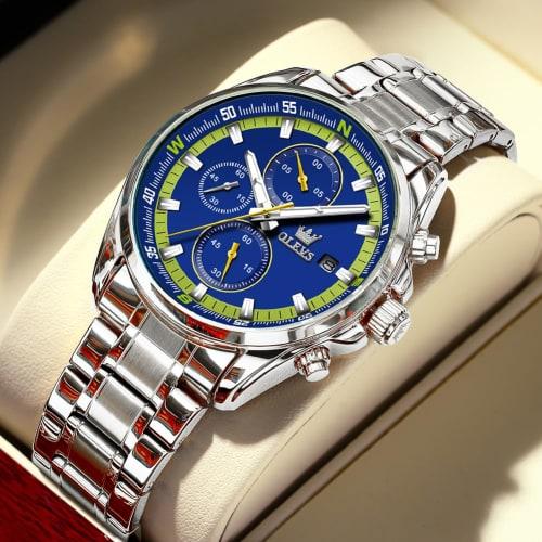 OLEVS Men's Quartz Watch, Popular and Stylish, Multi-Function Watch with Stainless Steel, Waterproof, Date Display, Analog, Fashionable for Students a