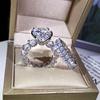 Classic  Sterling Silver Rings Sets for Women Double Stackable Fashion  Bridal 5A Diamonds Wedding Ring Accessory