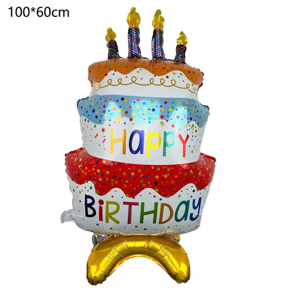 New Stand Cake Balloons Large Pink Blue Aluminum Film Balloon Happy Birthday Balloon Background Decoration