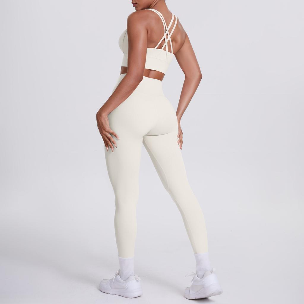Nude Brushed Cross Back Bra, Casual Sports, Hip Lifting Pants, Fitness Yoga Suit, Two-piece Set