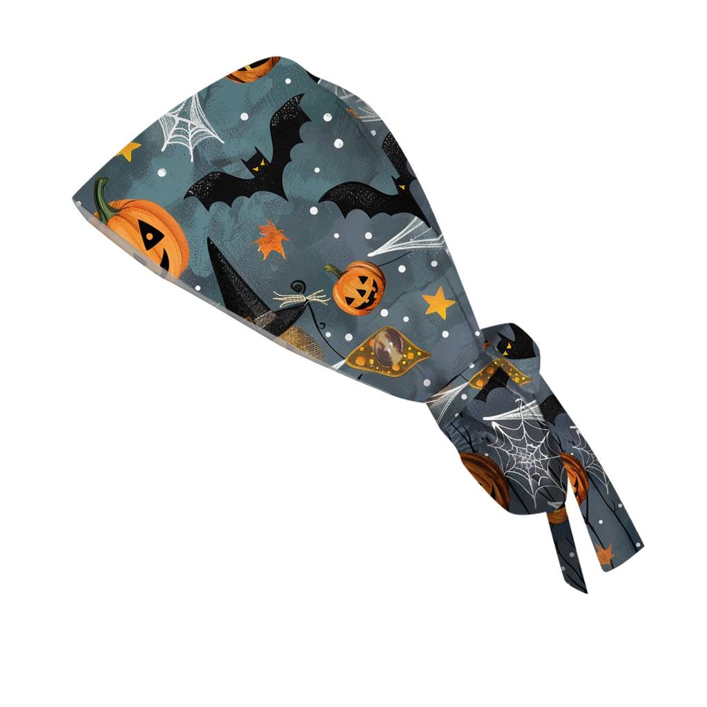 Halloween Themed Satin Hair Wrap Bat and Moon Design, Adjustable Head Scarf for Women and Girls