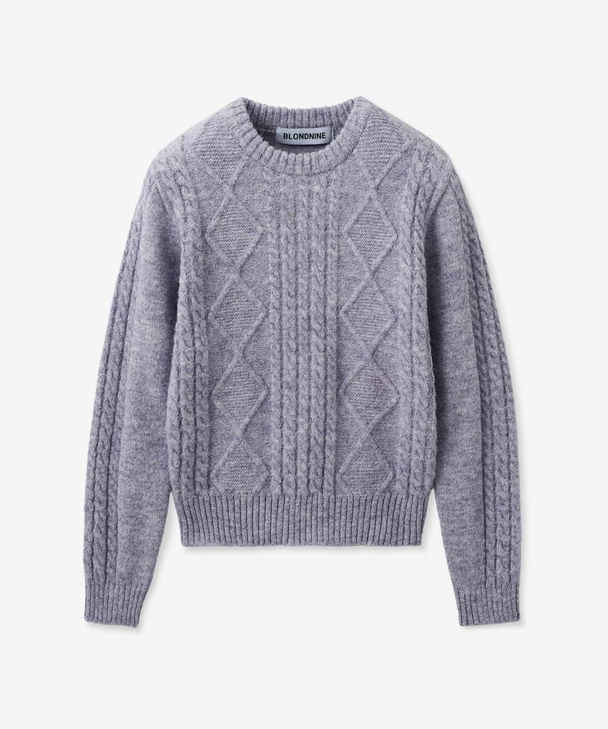 BLOND9 Fisherman Cable Wool Knit Sweater_Purple