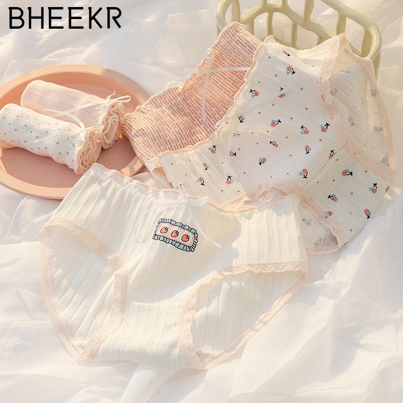 5 teile/satz Süße Bogen Spitze Rand Erdbeere Kissen Blume Gewinde Höschen frauen Reine Baumwolle Schritt Taille Tasche Hüfte Mädchen briefs