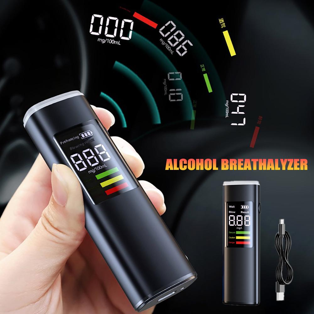 Electronic Breathalyzer Breath Alcohol Detector Portable Professional High Sensitivity Type-c Charging Drunk Driving Car Tester