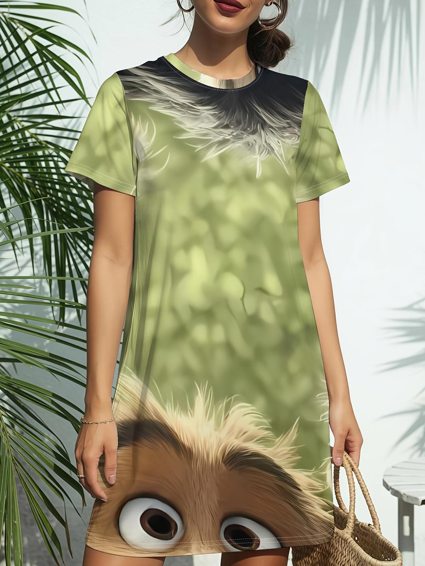 

New Women S Round Neck Short Sleeve T-Shirt Dress Featuring a Cute Dogs Group Poster. with American Trendy Digital Printing. Perfect for Casual Spring XL дубильная кора