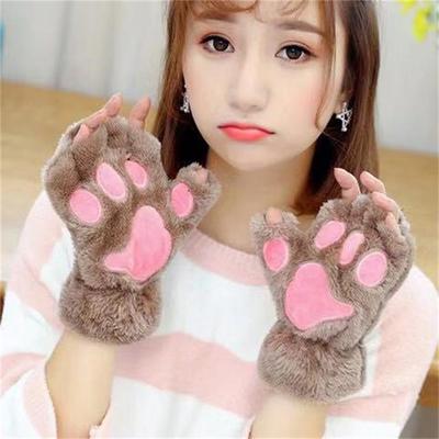 Niedliche fingerlose Handschuhe mit Katzenpfote, warmer weicher Plüsch, fingerloser Handschuh, halber Finger