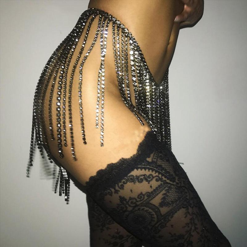 Drop Shipping Crystal Cami Belly Waist Chain Metallic Fringe Skirt Rhinestone Encrusted Dangle Belly Chain