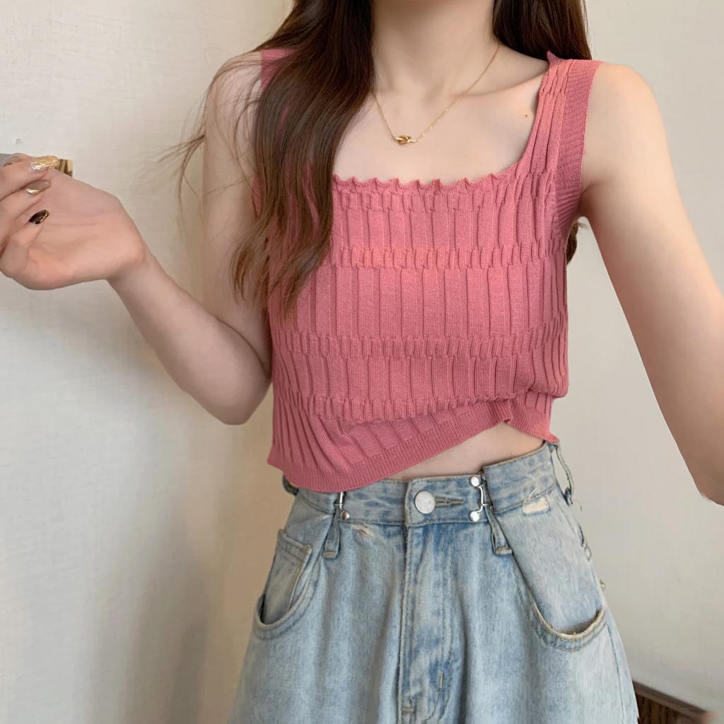 New Summer Ins Style High Waist Short Vest for Women Sweet and Spicy Knitted Tops Versatile Small Vest for Women