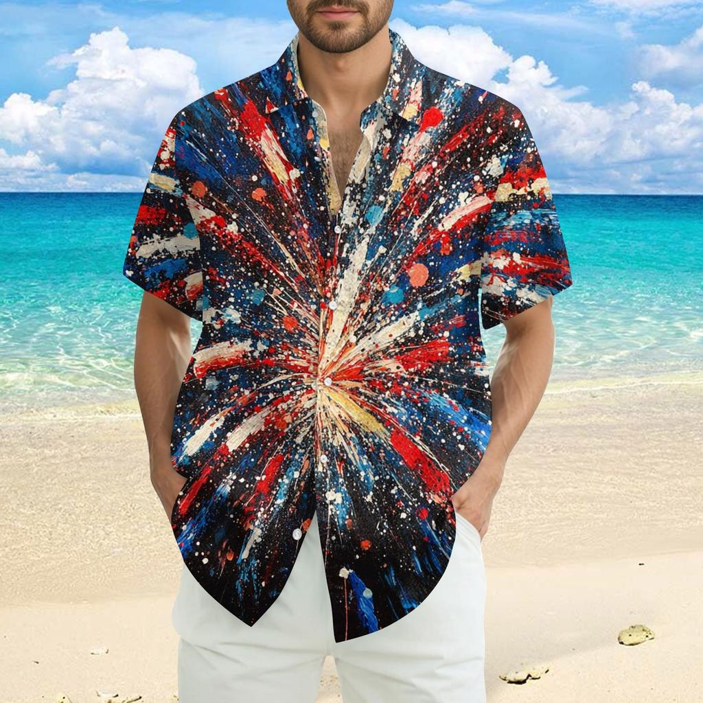 Men's Casual Casual Independence Day Print Short-sleeved Shirt