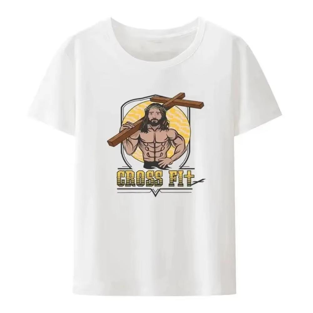 Jesus Cross Fit Graphic Print T Shirt Men Women Funny Gym Enthusiast Casual Short Sleeve Loose T Shirt Unisex Oversized Tees
