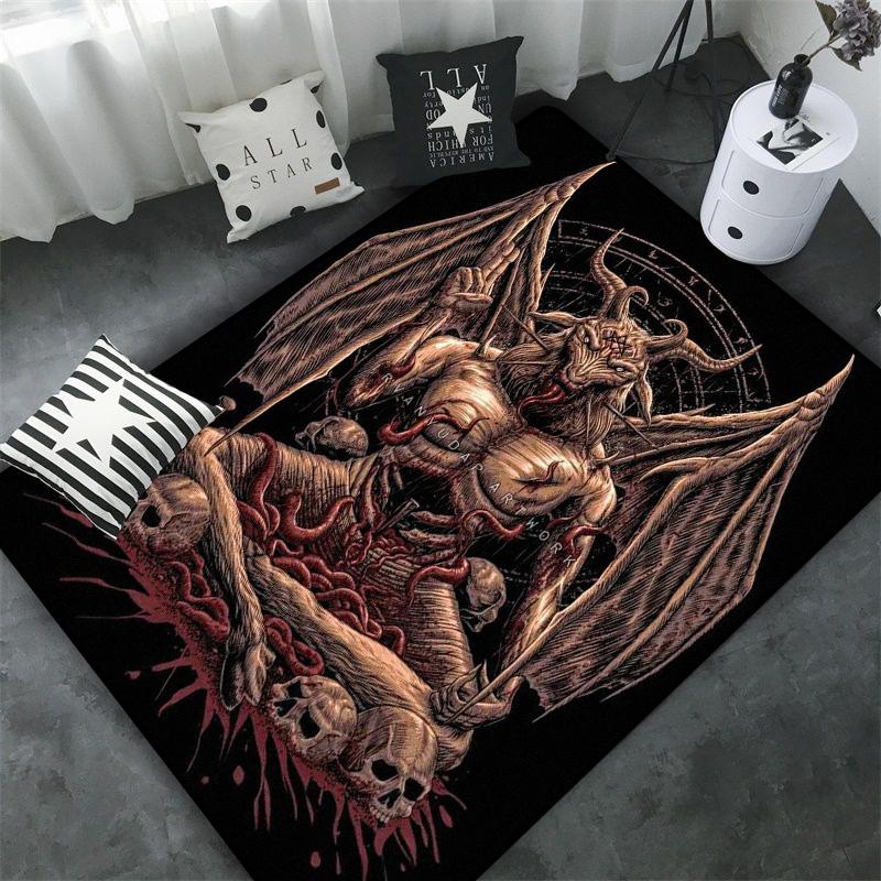 Schädel Baphomet Ziegen Dämon Raserei Bereichsteppich Blutrot-Baphomet Teppich-Baphomet Dekor-Satanische Matte-Satanische Heimdekoration
