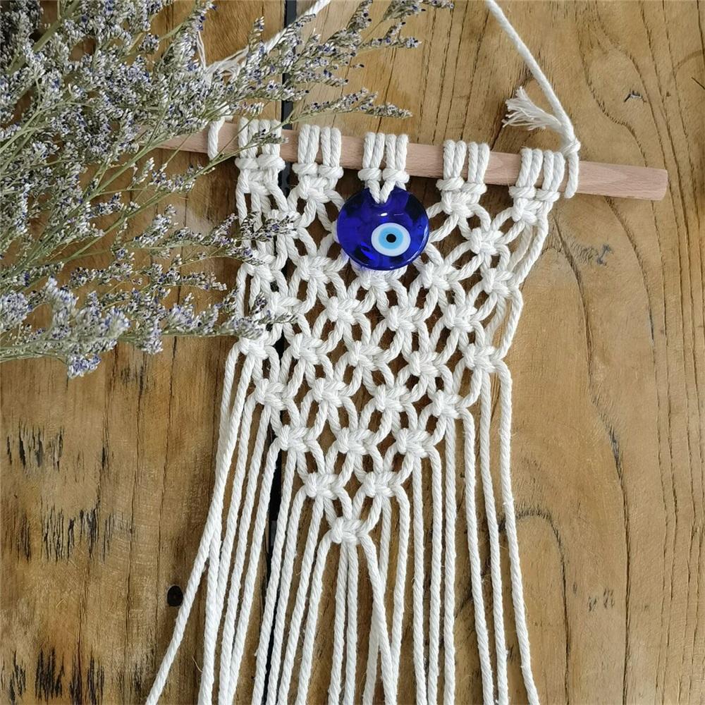Bohemian Macrame Evil Eye Wall Hanging, Handmade Cotton Rope Decor With Turkish Nazar Amulet, Boho Home Wall Art