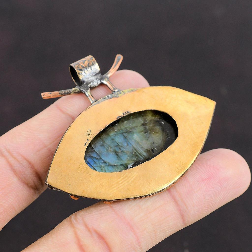 Labradorite Natural Gemstone Pendant Copper Pendant Handmade Pendants Oxidized Copper Jewelry Beautiful Labradorite Jewelry Stylish Pendants