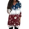 Womens Tops V-neck 3/4 Sleeve Blouses Casual Mid-length Shirts Fashion Christmas Print Tunic Tops With Pockets