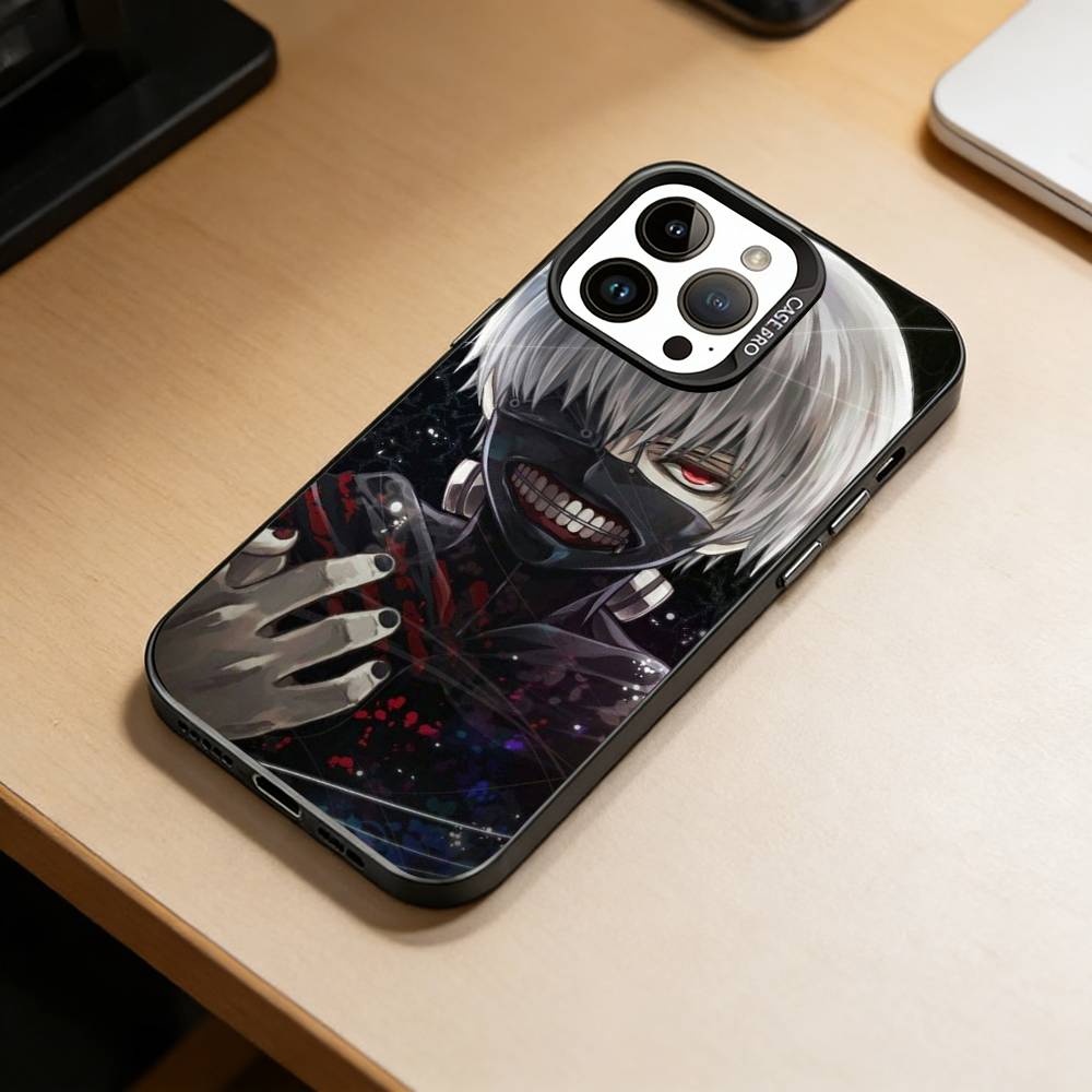 Amine T-Tokyo Ghoul Phone Case For iPhone 17,16,15,14,13,12,11 Plus,Pro Max,XS,Colored Silver Plated Inside Cover