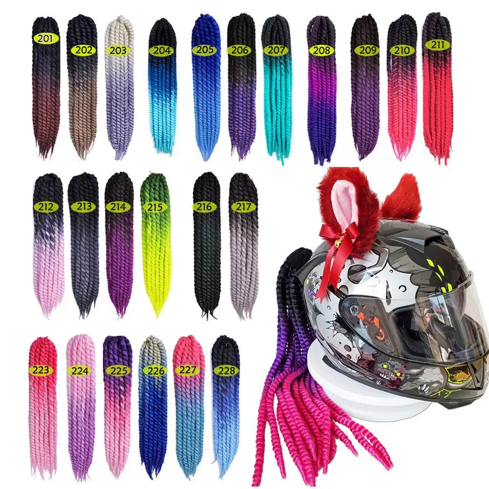 Womens Mens Helmet Twist Braids Motorcycle Ponytail Dirty Gradient Ramp Hair Punk Biker Helmet Decoration 55cm with Sucker