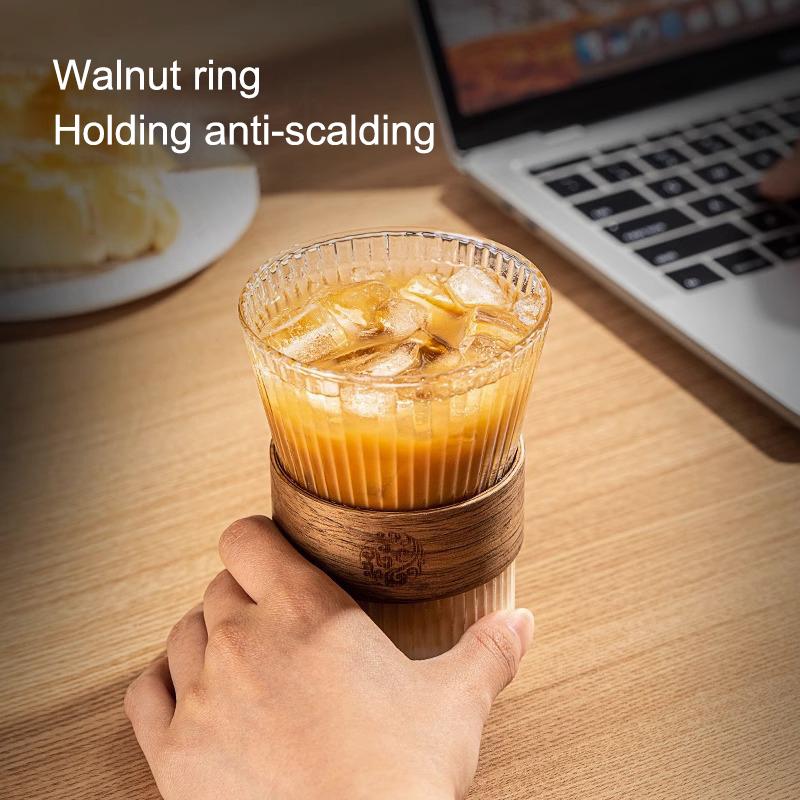 Japanese Vertical Pattern Milk Glass Tea Cup Transparent Wine Glass Anti-Scalding Insulation Brewing Fair Cup Coffee Drinkware