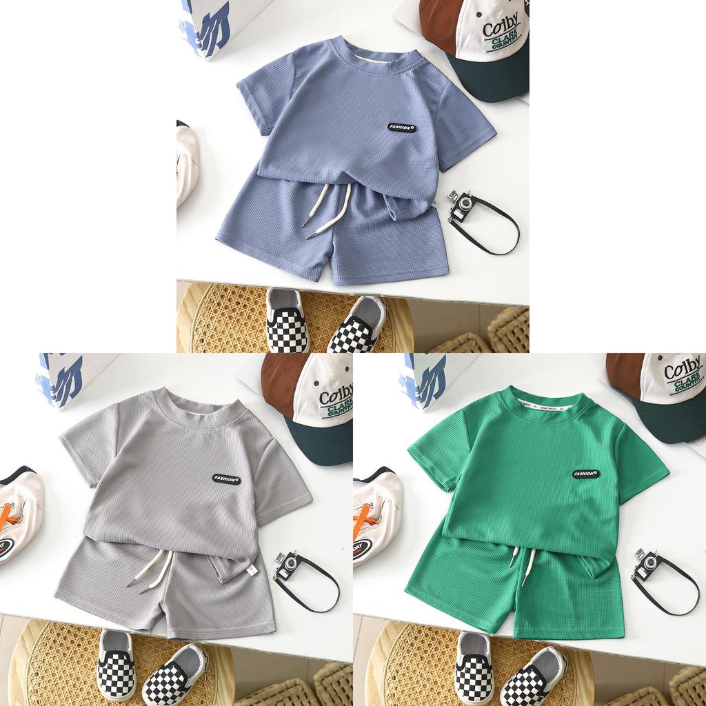 Childrens Summer Short Sleeve Shorts Pajamas With Soft Waffle Fabric For Kids