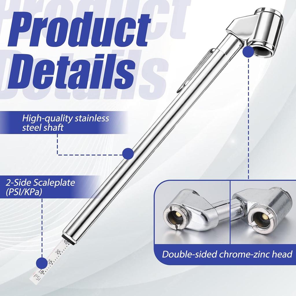 2Pcs Tire Pressure Gauge Dual Head Pencil Tire Gauge 10-120PSI Heavy Duty Dual Foot Air Pressure Gauges for Truck Car Motorcycle Bicycle