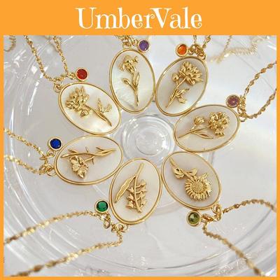Birthstone Necklace For Women With Mother Of Pearl Flower Pendant And Dangle Charm For Birth Month Gift