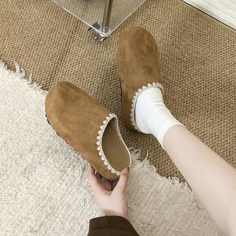 Boken Slippers Women's Outerwear 2025 New Autumn Super Fire Retro Versatile Lazy One Pedal Lace Bag Head Half Drag