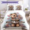 3PC Custom Name Love Bear Flowers Heart Bedding Set Printed Bedding Set Duvet Cover Closure Includes 1 Duvet Cover & 2 Pillowcases for All Seasons Bed