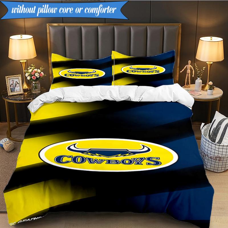 3PCS North Queensland Rugby Bedding Set 2D Printing (Includes 1 Duvet Cover + 2 Pillowcases Coreless), Bedroom decor,Fan gift