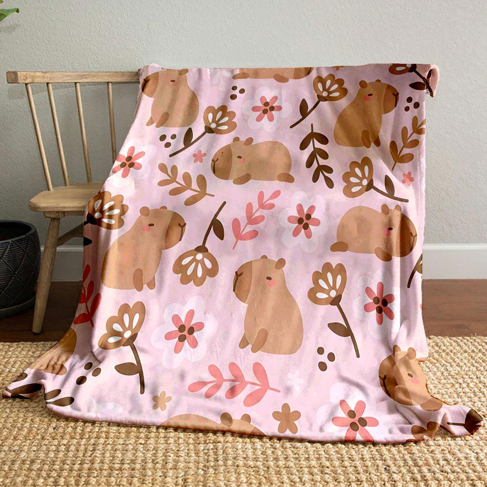 Cute Capybara and Floral Pattern print blanket soft and cozy perfect for the living room bed sofa or a nap,gift
