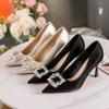 Melting Brown Women S cryStal Square Buckle pumpS 2color