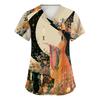 Women's V-Neck Short Sleeve Scrub Top with Pockets Halloween Print for Work