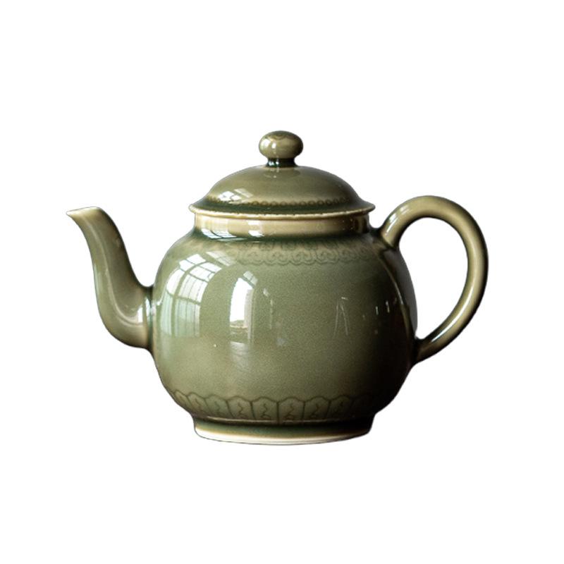 Celadon Ruyi Tea Set: Embossed Gaiwan, Teapot, Cup, Can, and Ornament