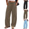 Linen Casual Wide Leg Pants For Women Elastic Waist Versatile Business Casual Work Palazzo Trousers With Pockets