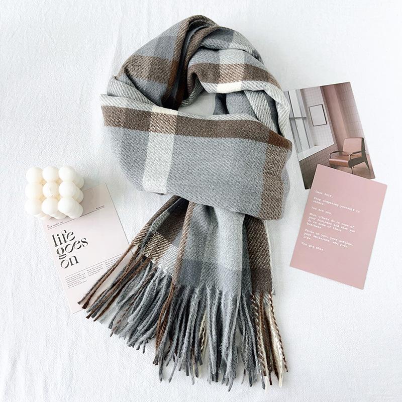 Women S Blue Plaid Faux Cashmere Scarf Warm Neck Wrap For Winter