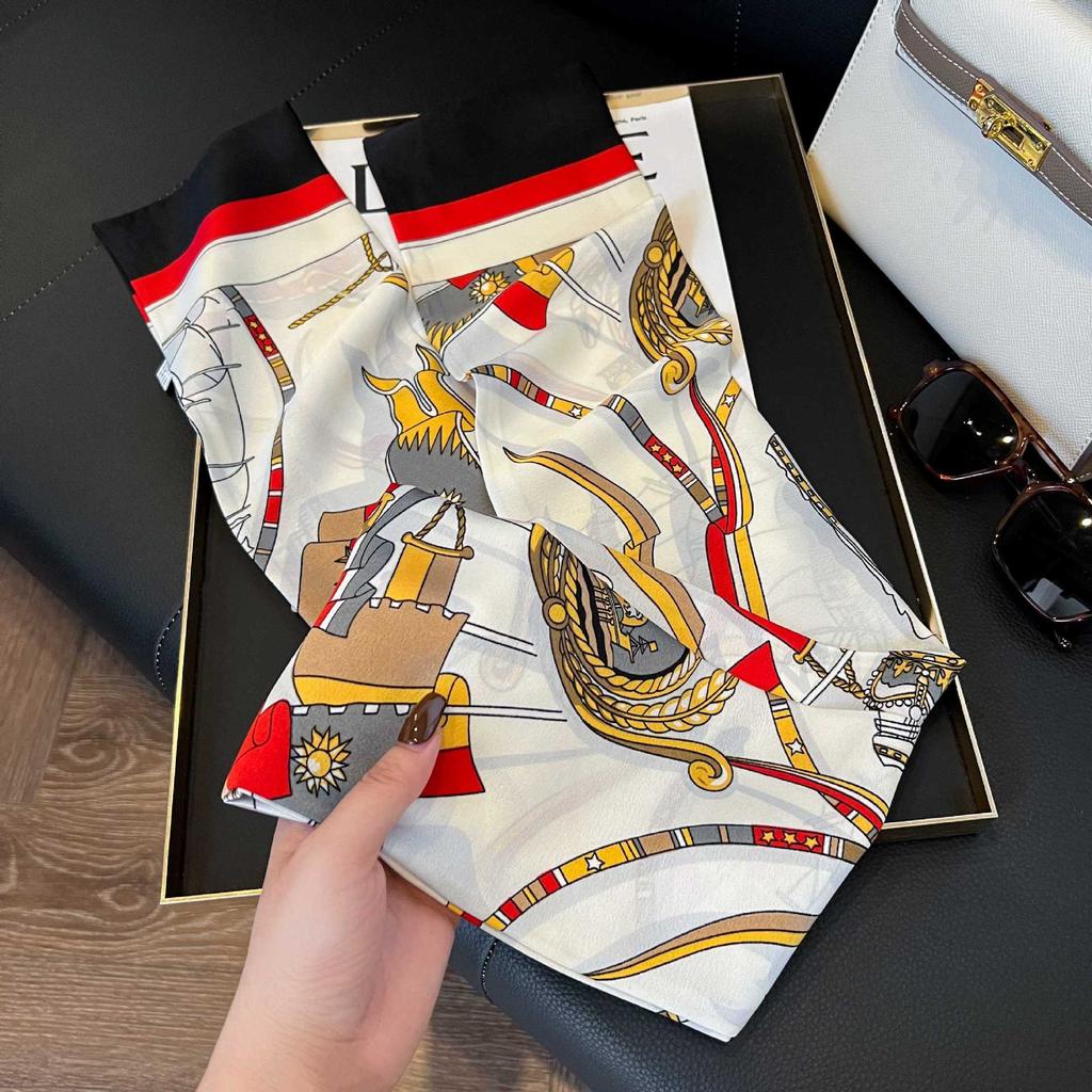 Long Silk Scarf Women's New Small Silk Scarf Printing Simulation Silk Tied Bag Streamer Explosion Sweet Little Scarf