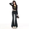 Autumn Winter Denim Blue Mid High Waist Slim Stretch Micro Flare Long Denim Pants For Ladies Casual Pants Oversize Denim Trousers