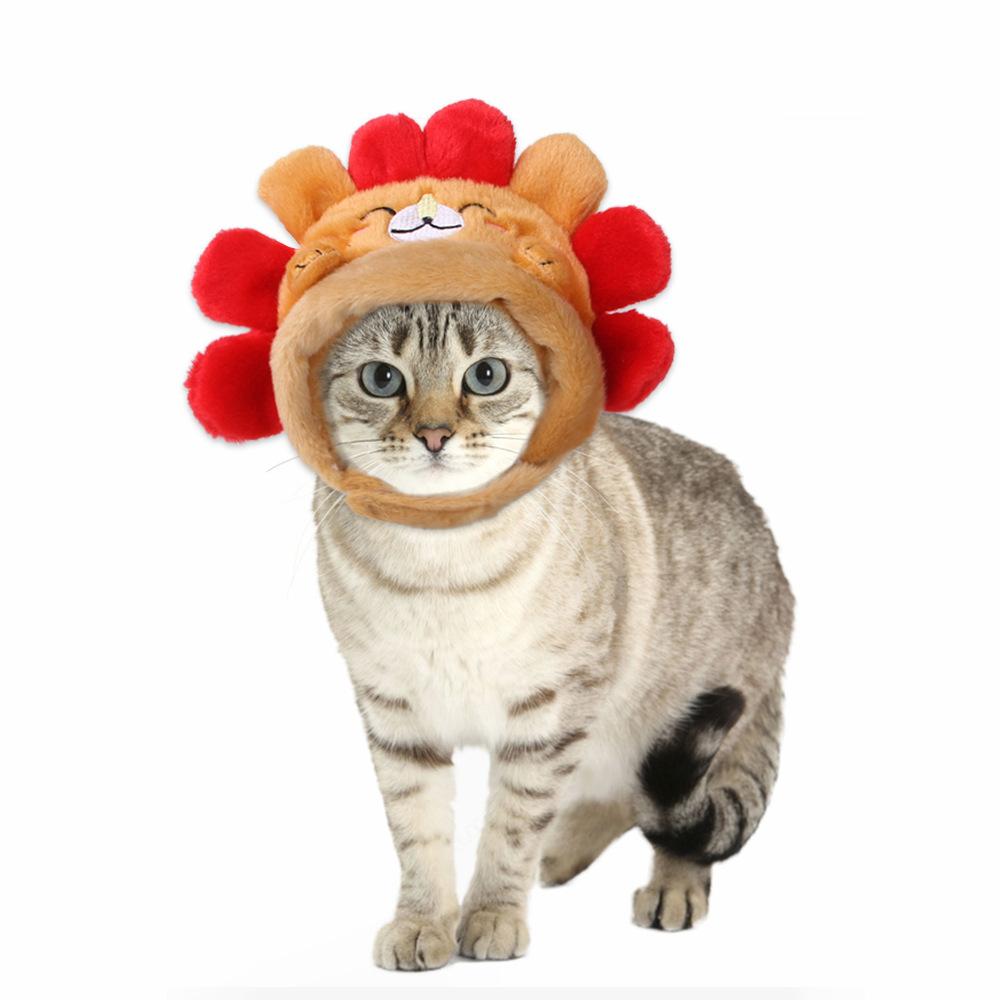 Pet Hood Cute Dog Teddy Dress Up Sunflower Cat Headgear Wig Cat Hat