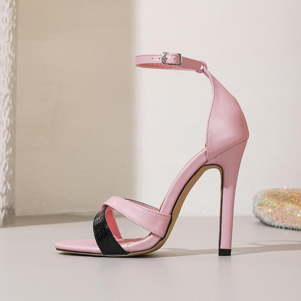 Sommer 2026 Sandalen mit offenen Zehenpartien und Stilettos: Damen-Kreuzriemen-Farbblock-High Heels