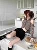 Sexy Korean-Style Black Elastic Shorts for Women with Fleece, Fashionable Spring Pants