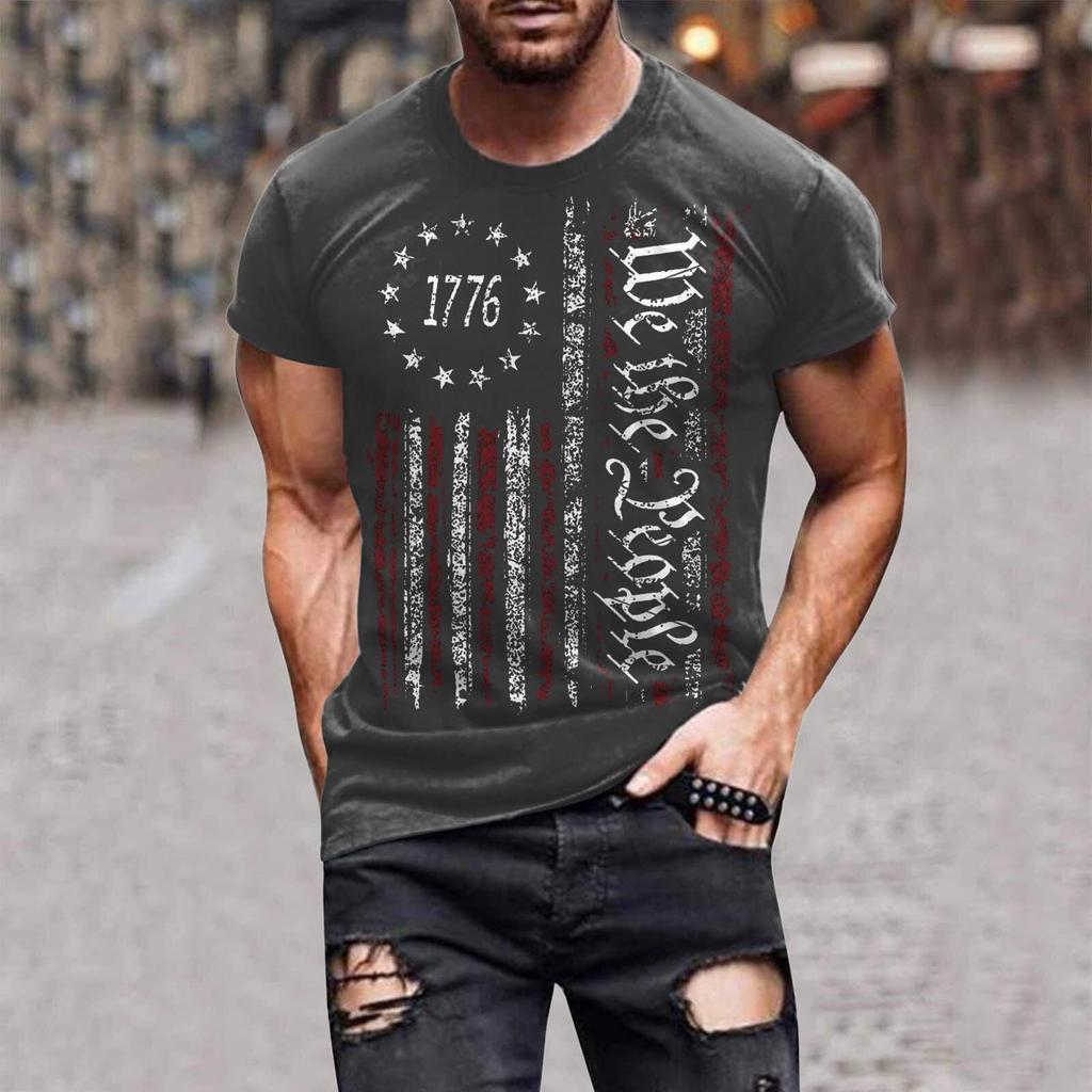 Pánská trička ke dni nezávislosti, pánská trička s grafickým vzorem USA Flag s krátkým rukávem Tričko American Patriotic Vintage