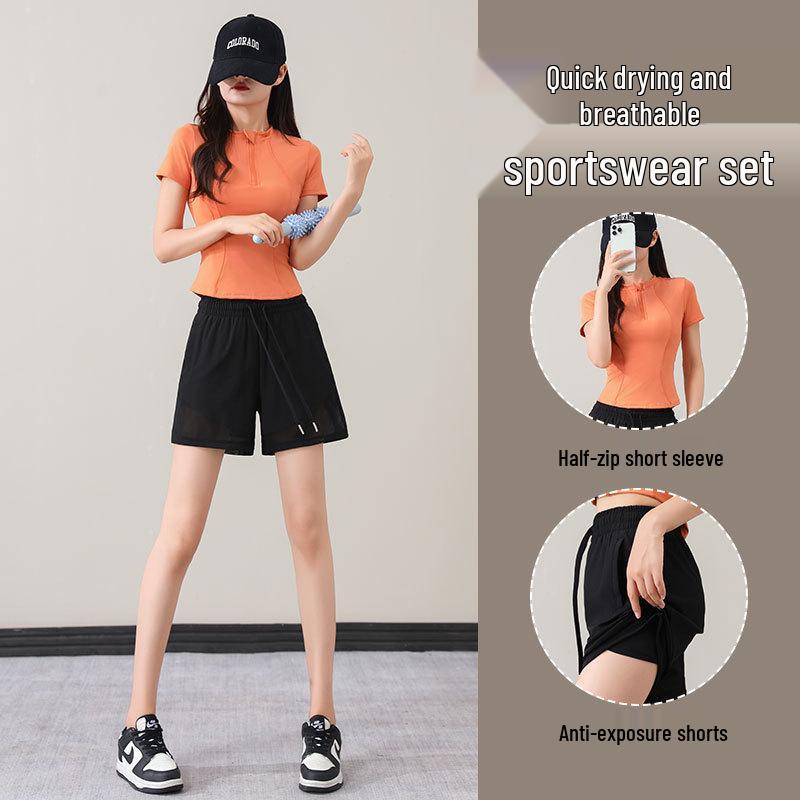 Women's Summer 2025 Quick-Dry Casual Black Fitness Yoga Top & Shorts Set