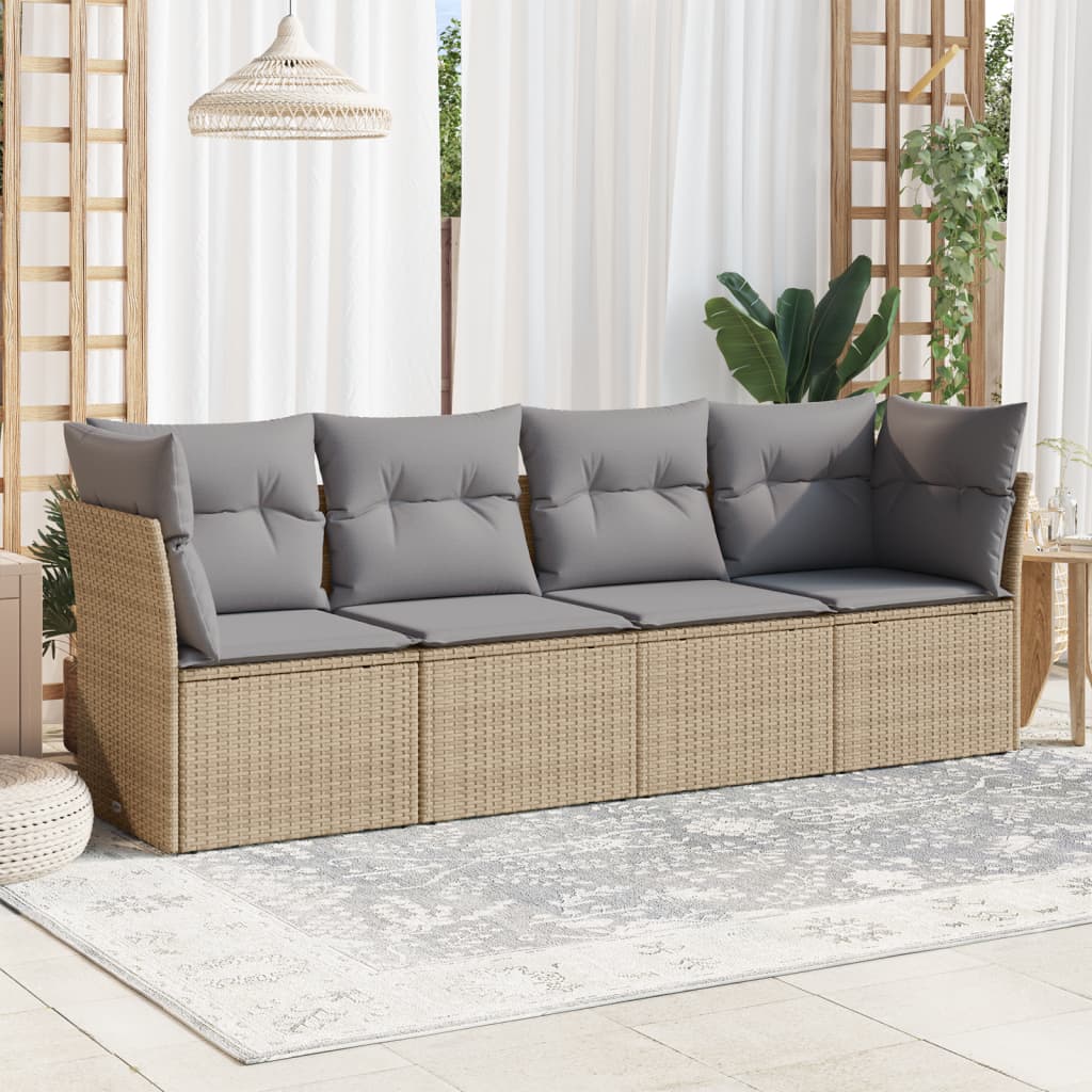 Vidaxl 4-Cz. Garden Furniture Set With Cushions, Beige, Poly Rattan