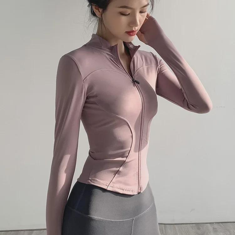 Women's Nylon Fitness Jacket - Elastic, Quick-Drying, Long-Sleeve Top for Spring/Autumn Running, Sports, Training, and Yoga.